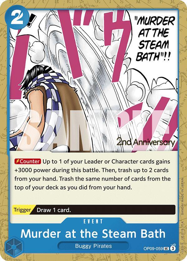 Murder at the Steam Bath OP09-059 – 2nd Anniversary Tournament Cards | One Piece TCG