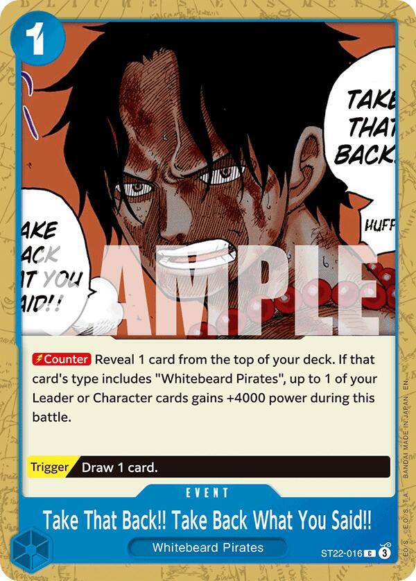 Take That Back!! Take Back What You Said!! ST22-016 – Starter Deck 22: Ace & Newgate | One Piece TCG