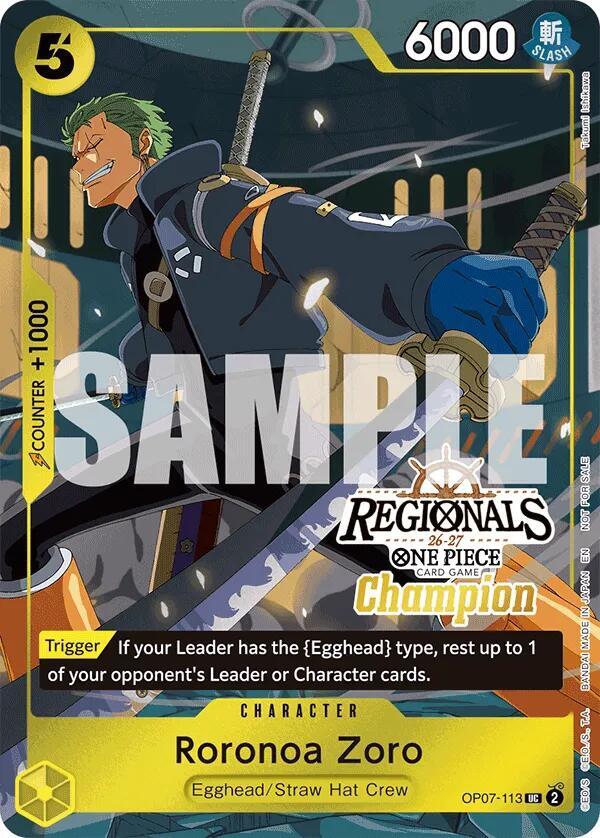 Roronoa Zoro Regionals Champion Card Set 26-27 2026-2027 OP07-113 | One Piece TCG