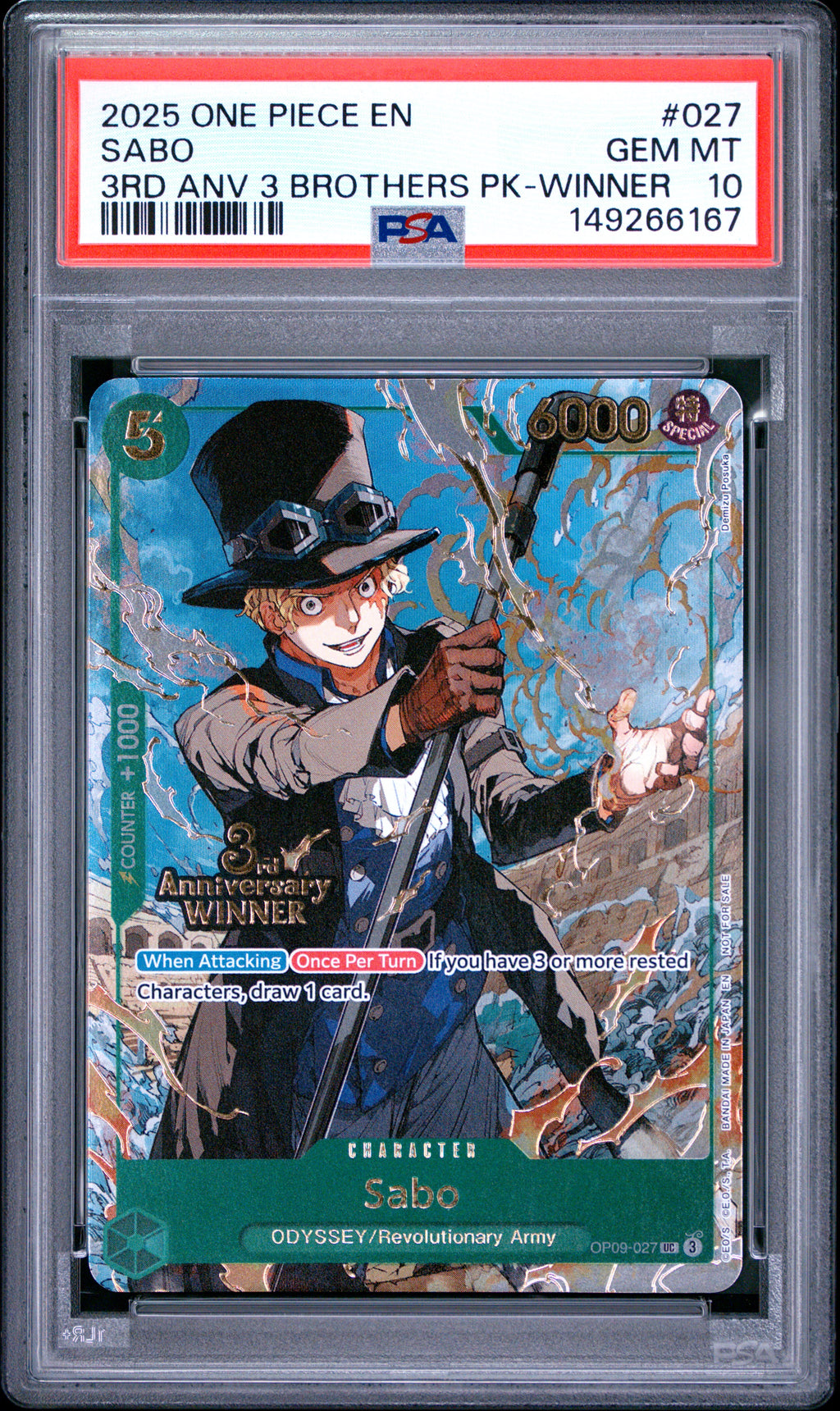 Sabo OP09-027 3rd Anniversary Winner | PSA 10