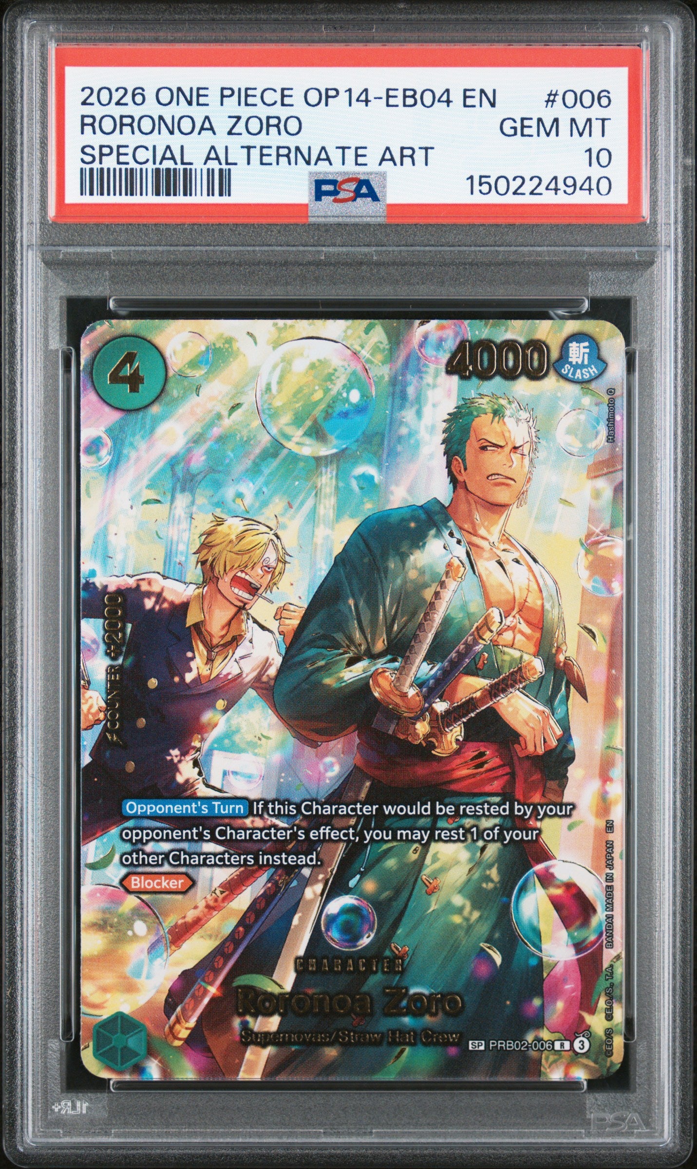Roronoa Zoro SP PRB02-006 | PSA 10