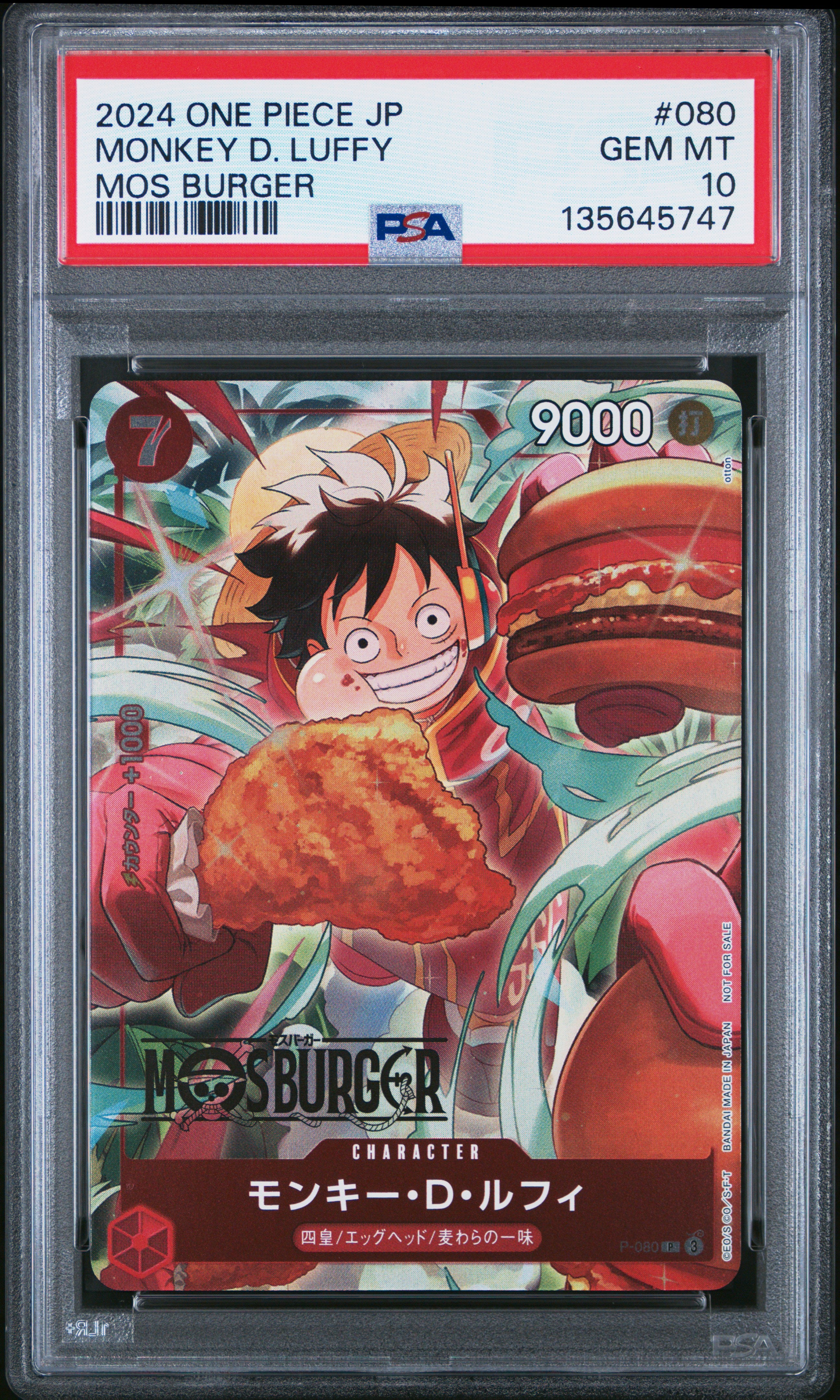 JP Monkey D. Luffy Mos Burger P-080 | PSA 10