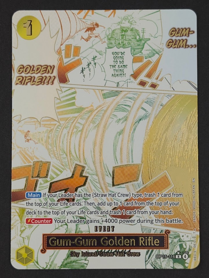 Gum-Gum Golden Rifle Alternate Art OP15-116 – Adventure on Kami's Island