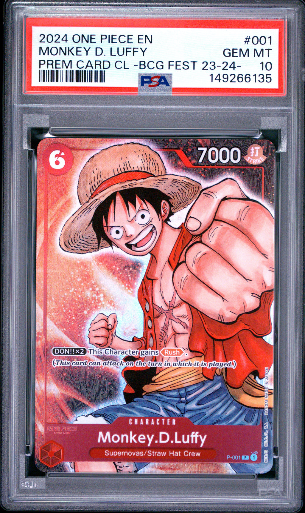 Monkey D. Luffy BCG Fest P-001 | PSA 10