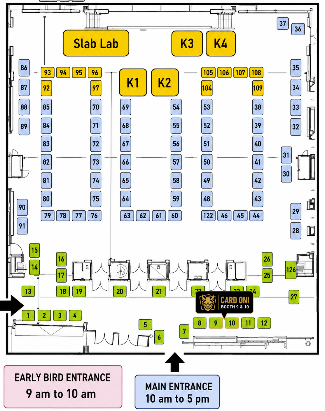 Convention floor map showing the Card Oni booth location
