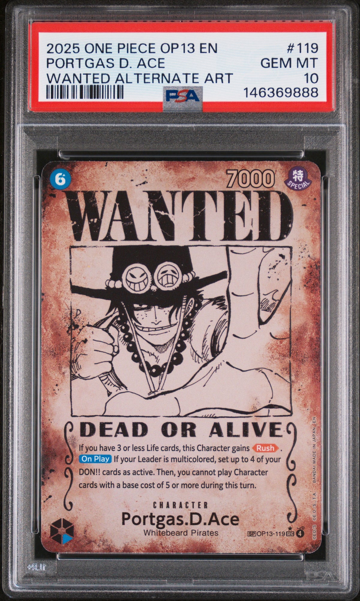 Portgas D. Ace Wanted Poster OP13-119 | PSA 10